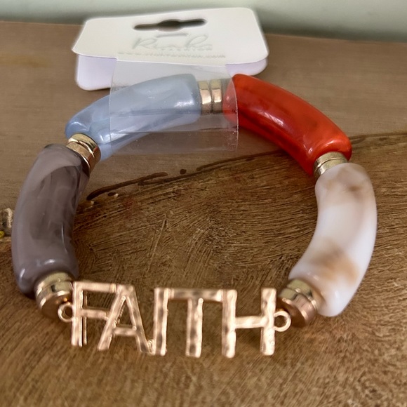 New FAITH Resin Tubular MultiColor Stretch Bracelet - Picture 2 of 5